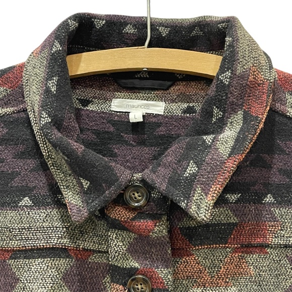 Maurices Southwestern Aztec Tribal Print Jacket Shacket Large Coat Earthy Colors - Picture 3 of 8